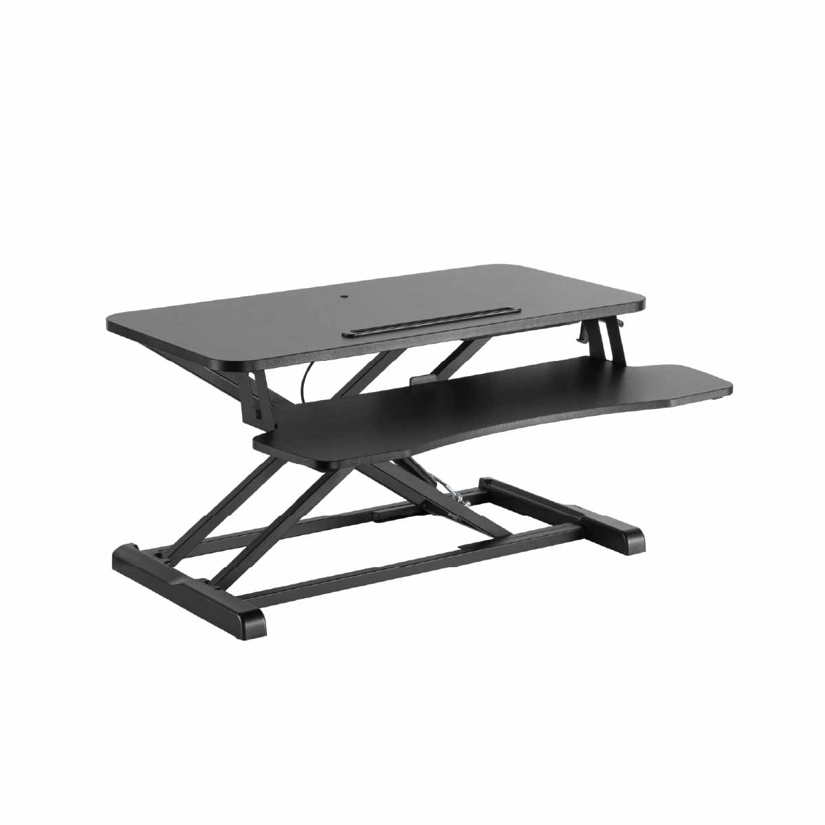 Gas Spring Sit-Stand Desk Converter with Keyboard Tray Deck (Compact Particle Board Surface)